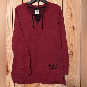 Harley-Davidson Lace-Up Sweatshirt Women's Size L Maroon Signature Embroidered